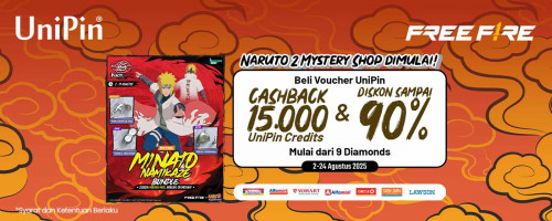 FF Naruto Mystery Shop diskon hingga 90% & Cashback 15.000 UniPin Credits!